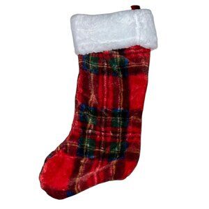 Red & Green Plaid Christmas Stocking With White Faux Fur Cuff